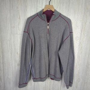 Vintage Tommy Bahama Men’s XL Grey Burgundy 1/4 Zip Pullover Sweater Jacket